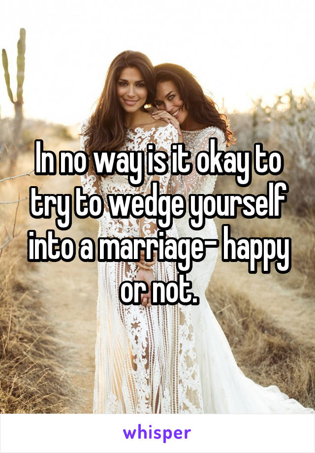 In no way is it okay to try to wedge yourself into a marriage- happy or not.