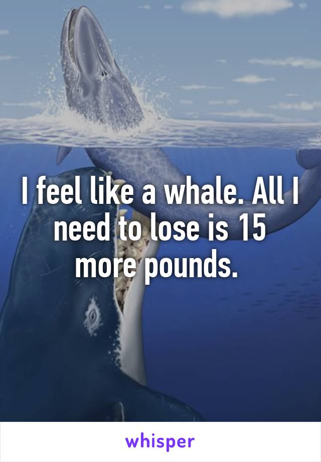 I feel like a whale. All I need to lose is 15 more pounds. 
