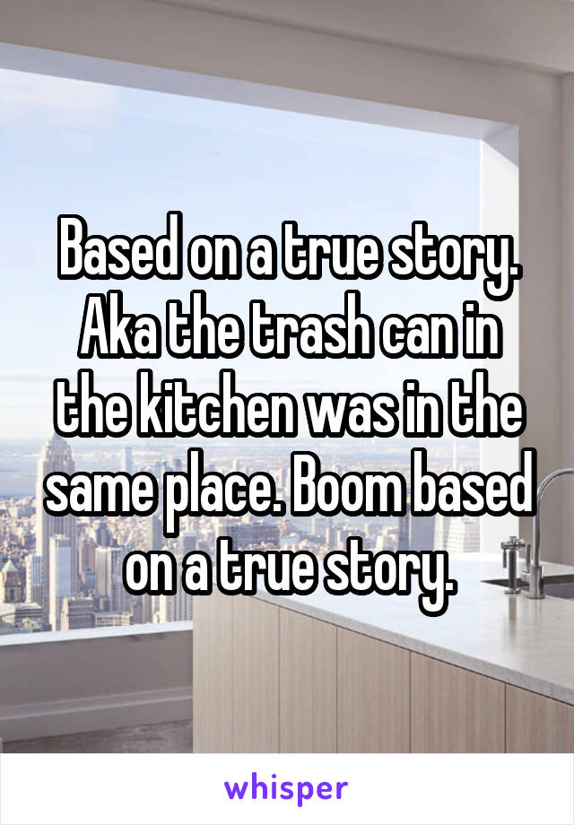 Based on a true story. Aka the trash can in the kitchen was in the same place. Boom based on a true story.
