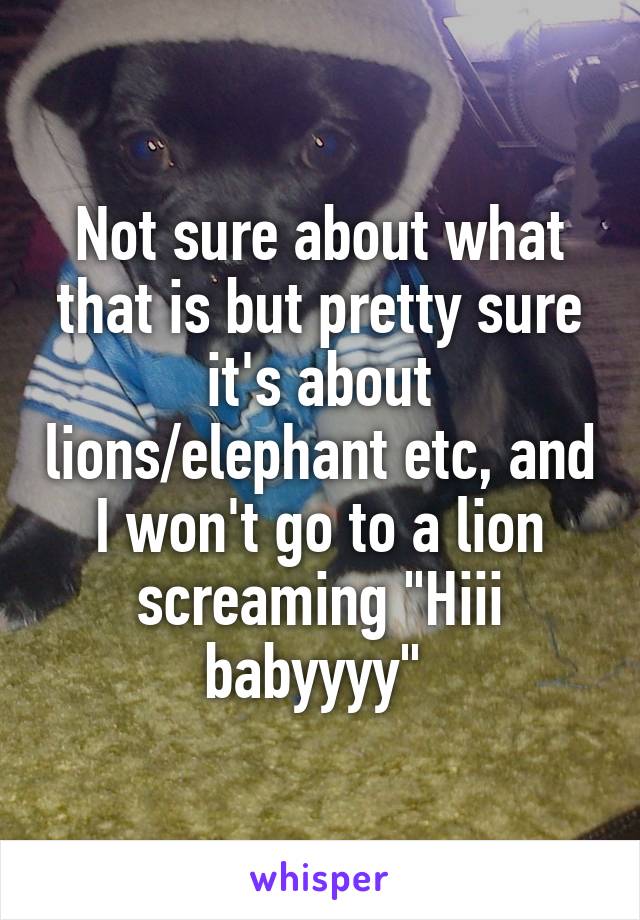 Not sure about what that is but pretty sure it's about lions/elephant etc, and I won't go to a lion screaming "Hiii babyyyy" 