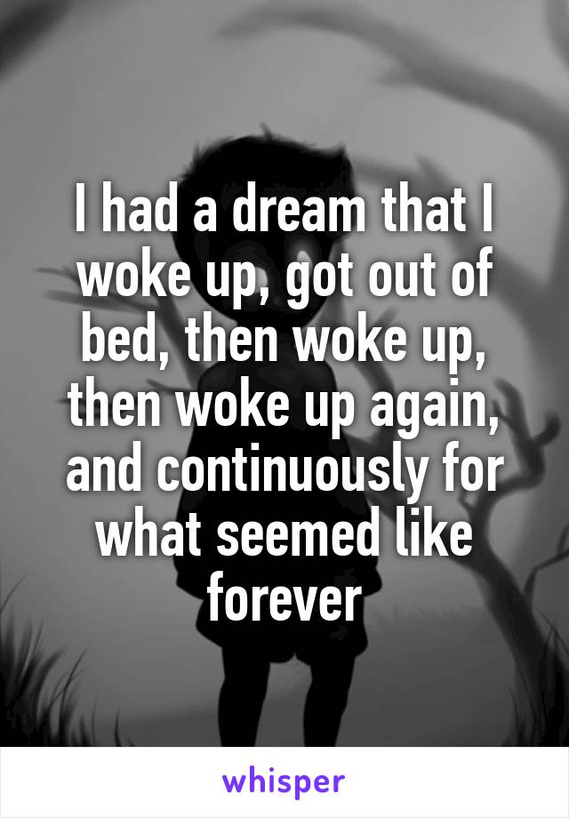 I had a dream that I woke up, got out of bed, then woke up, then woke up again, and continuously for what seemed like forever