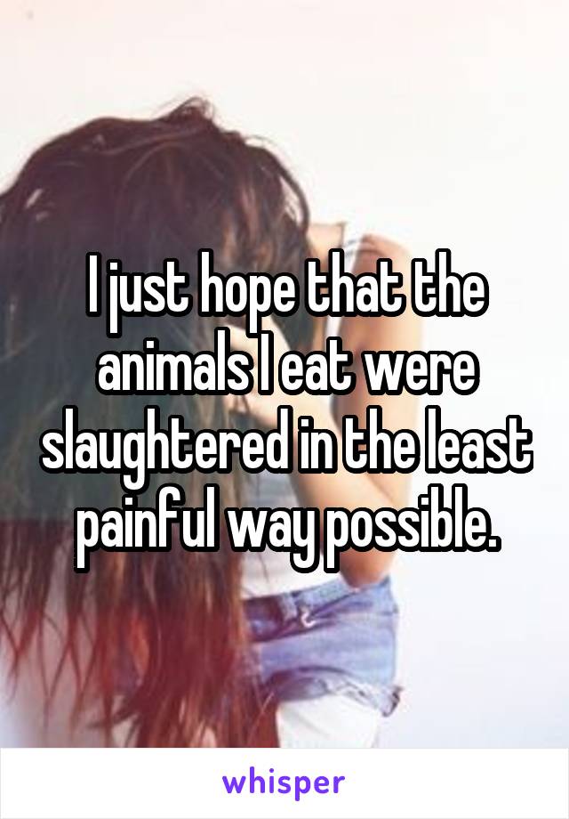 I just hope that the animals I eat were slaughtered in the least painful way possible.