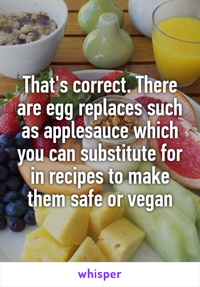 That's correct. There are egg replaces such as applesauce which you can substitute for in recipes to make them safe or vegan