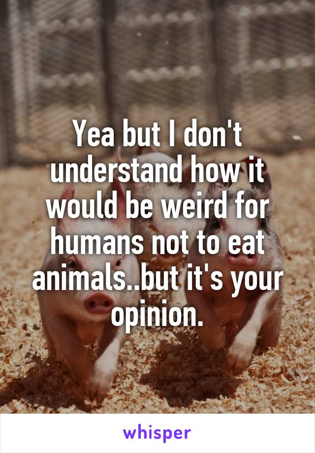 Yea but I don't understand how it would be weird for humans not to eat animals..but it's your opinion.