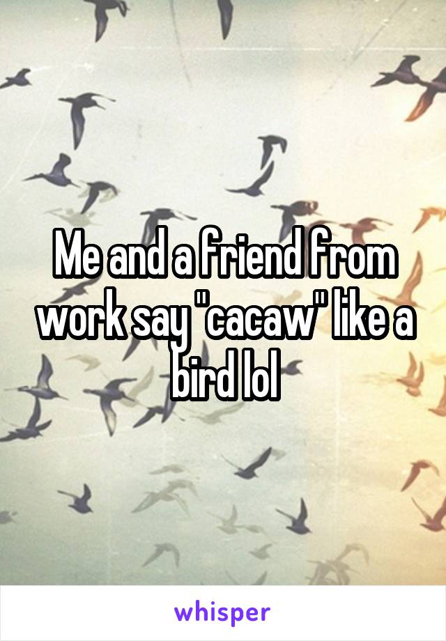 Me and a friend from work say "cacaw" like a bird lol