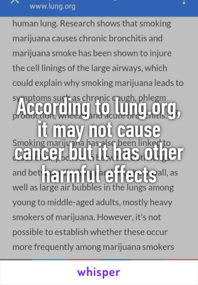 According to lung.org, it may not cause cancer but it has other harmful effects