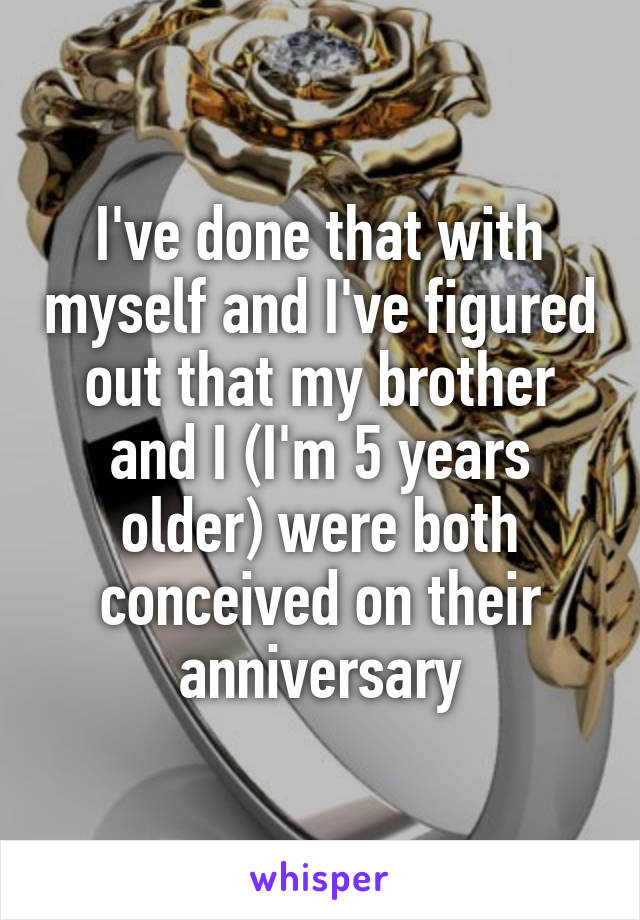 I've done that with myself and I've figured out that my brother and I (I'm 5 years older) were both conceived on their anniversary