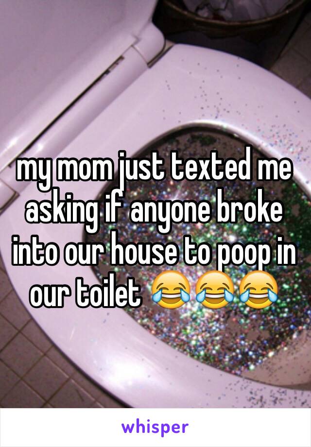 my mom just texted me asking if anyone broke into our house to poop in our toilet 😂😂😂