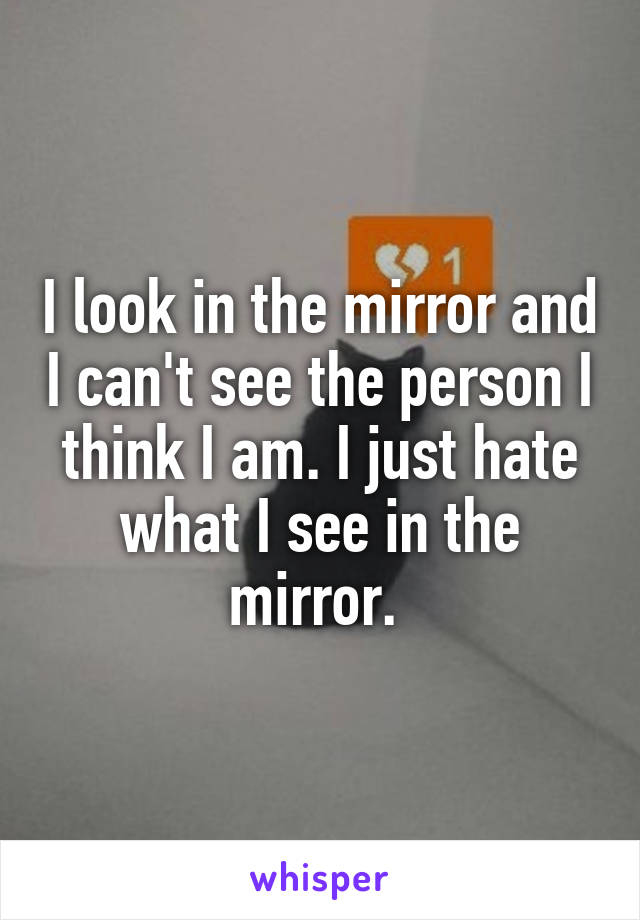 I look in the mirror and I can't see the person I think I am. I just hate what I see in the mirror. 