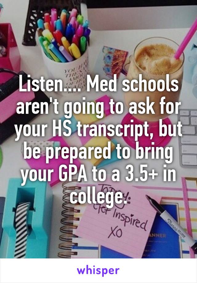 Listen.... Med schools aren't going to ask for your HS transcript, but be prepared to bring your GPA to a 3.5+ in college.
