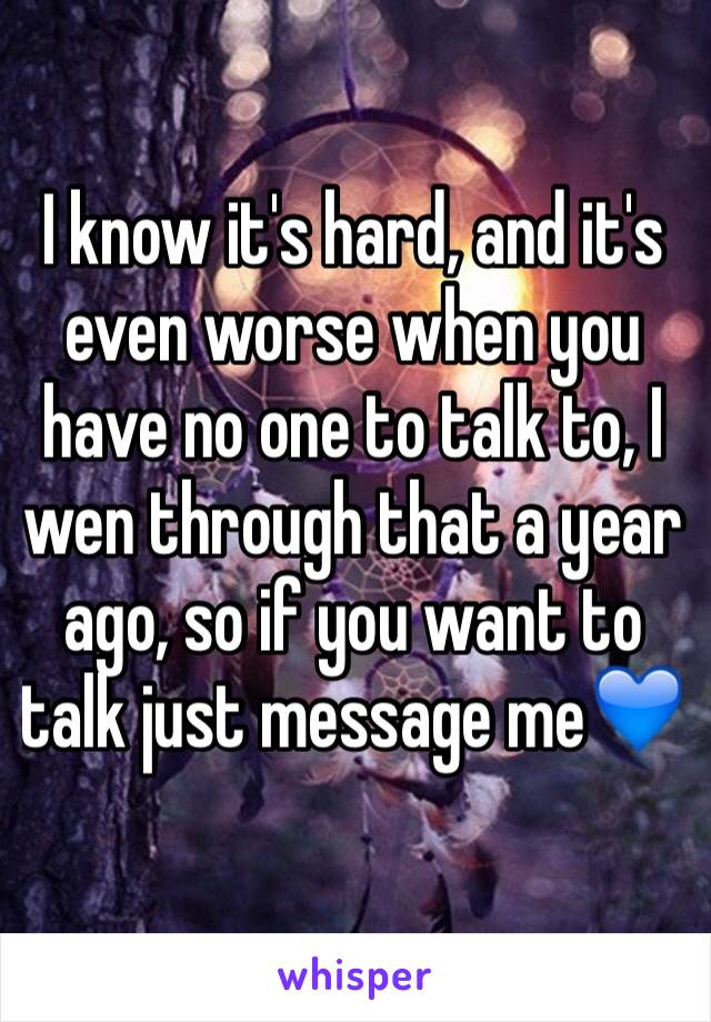 I know it's hard, and it's even worse when you have no one to talk to, I wen through that a year ago, so if you want to talk just message me💙