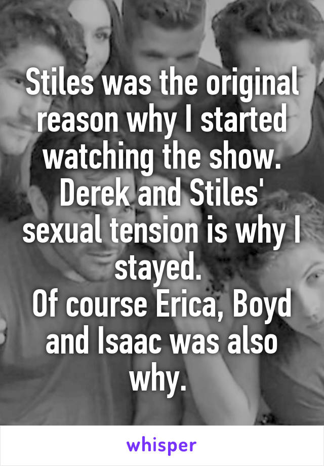 Stiles was the original reason why I started watching the show. Derek and Stiles' sexual tension is why I stayed. 
Of course Erica, Boyd and Isaac was also why. 