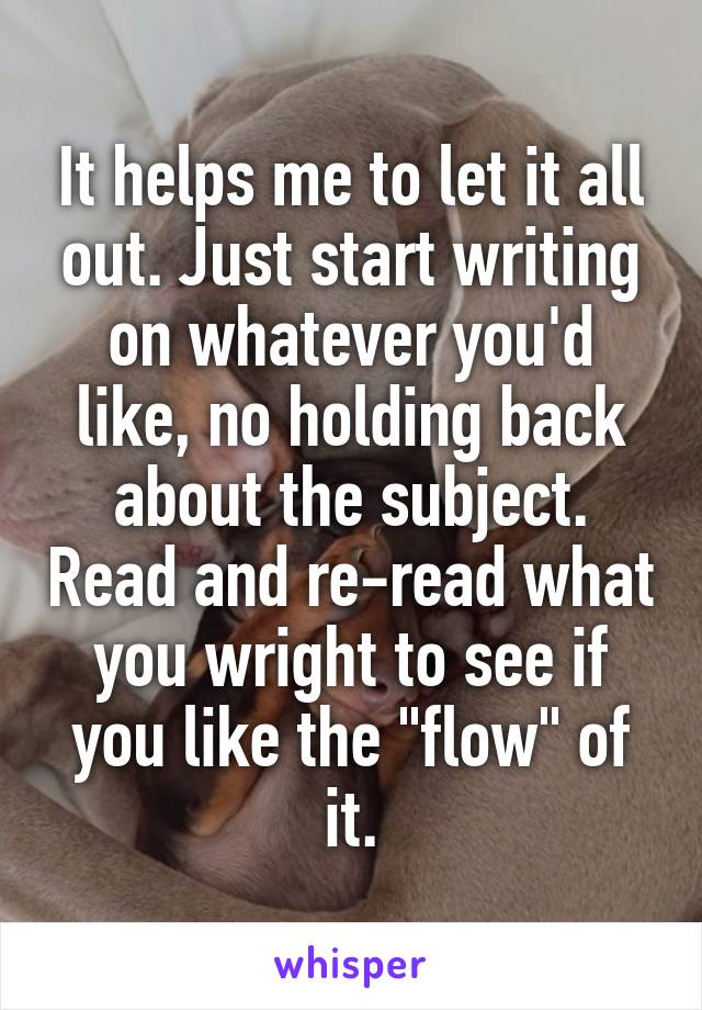 It helps me to let it all out. Just start writing on whatever you'd like, no holding back about the subject. Read and re-read what you wright to see if you like the "flow" of it.