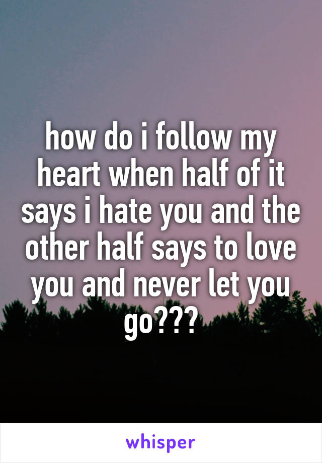 how do i follow my heart when half of it says i hate you and the other half says to love you and never let you go???