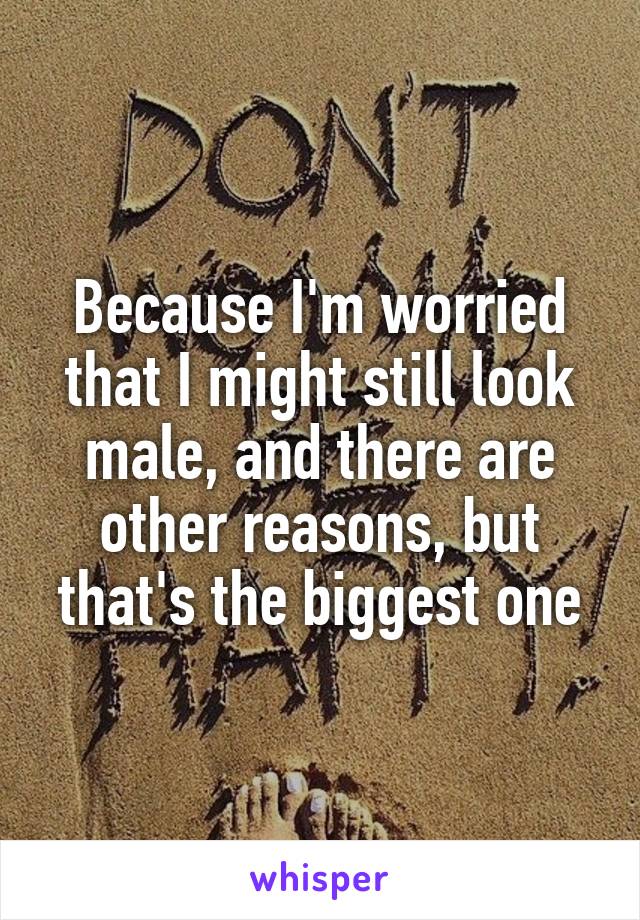 Because I'm worried that I might still look male, and there are other reasons, but that's the biggest one