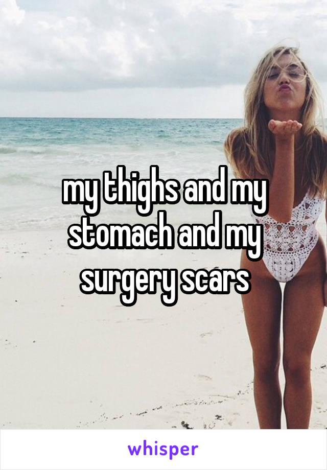 my thighs and my stomach and my surgery scars