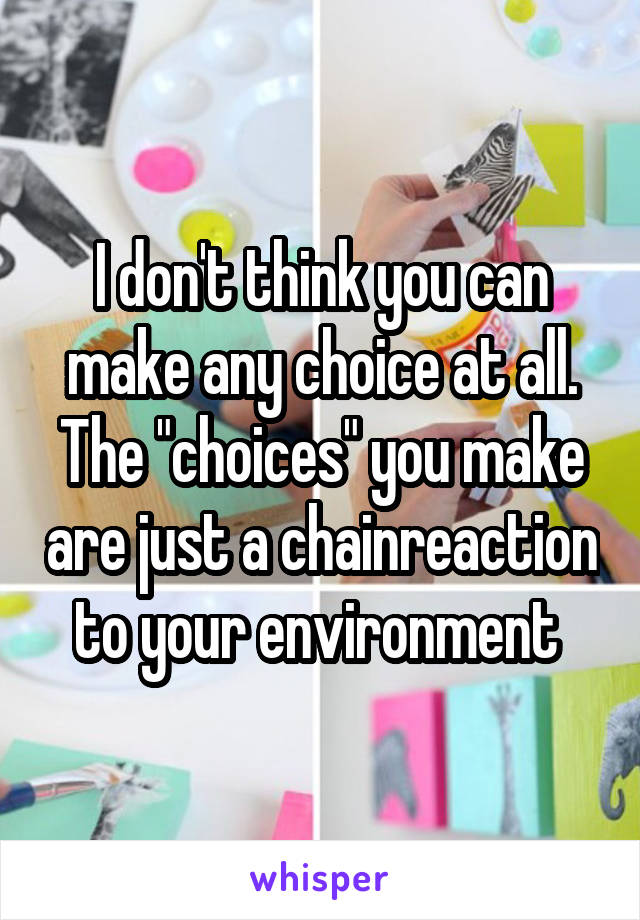 I don't think you can make any choice at all.
The "choices" you make are just a chainreaction to your environment 