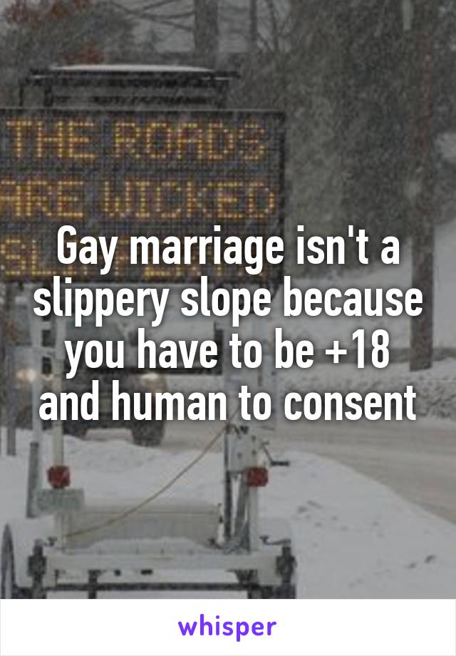 Gay Marriage Isn T A Slippery Slope Because You Have To Be 18 And Human To Consent