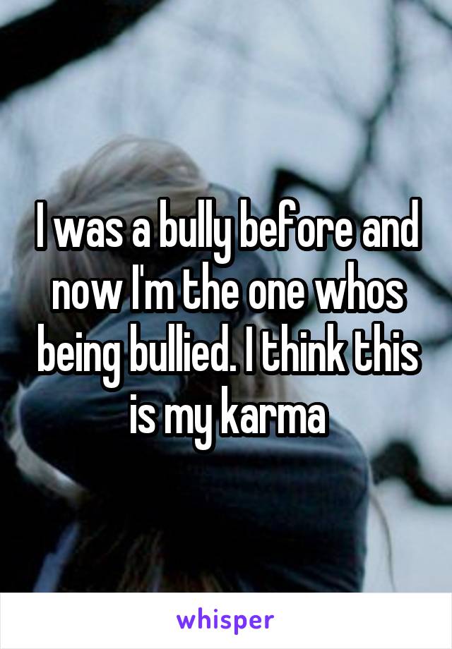 I was a bully before and now I'm the one whos being bullied. I think this is my karma