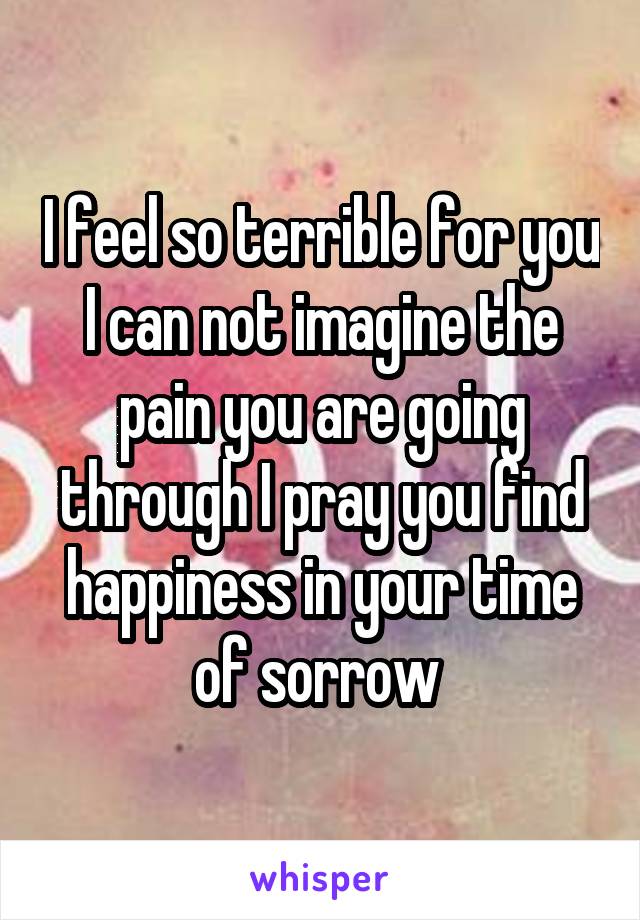 I feel so terrible for you I can not imagine the pain you are going through I pray you find happiness in your time of sorrow 