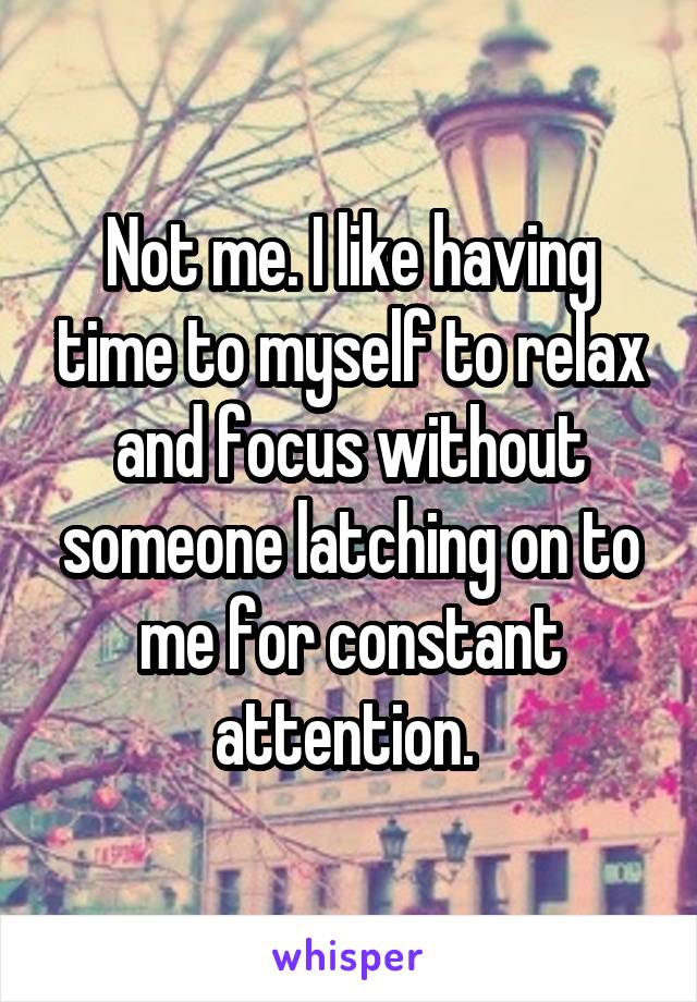 Not me. I like having time to myself to relax and focus without someone latching on to me for constant attention. 