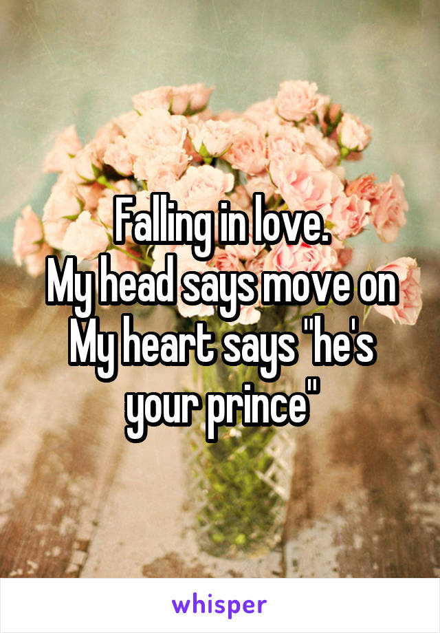 Falling in love.
My head says move on
My heart says "he's your prince"