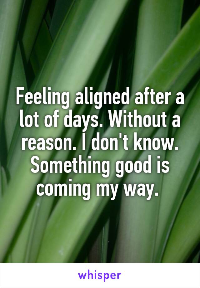 Feeling aligned after a lot of days. Without a reason. I don't know. Something good is coming my way. 