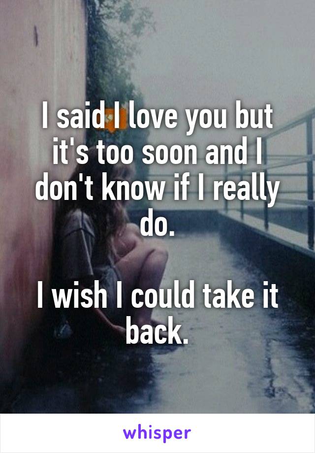 I said I love you but it's too soon and I don't know if I really do.

I wish I could take it back.