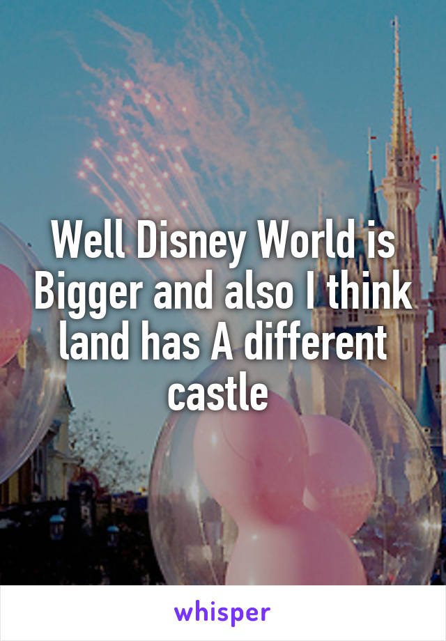 Well Disney World is Bigger and also I think land has A different castle 