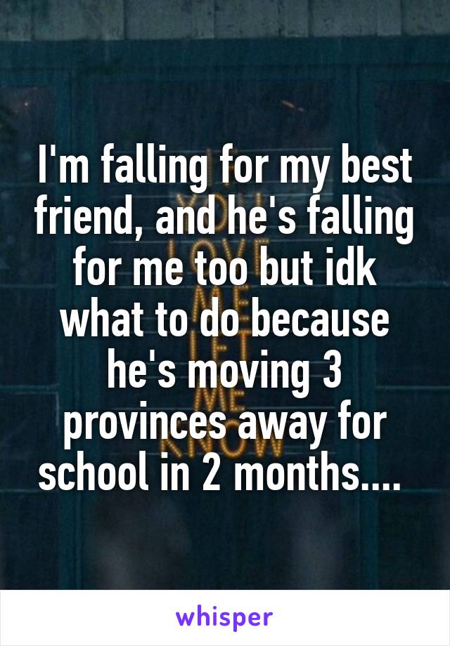 I'm falling for my best friend, and he's falling for me too but idk what to do because he's moving 3 provinces away for school in 2 months.... 