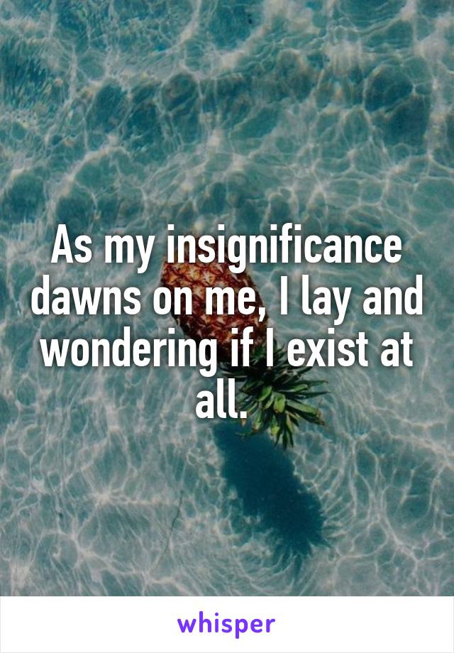 As my insignificance dawns on me, I lay and wondering if I exist at all. 