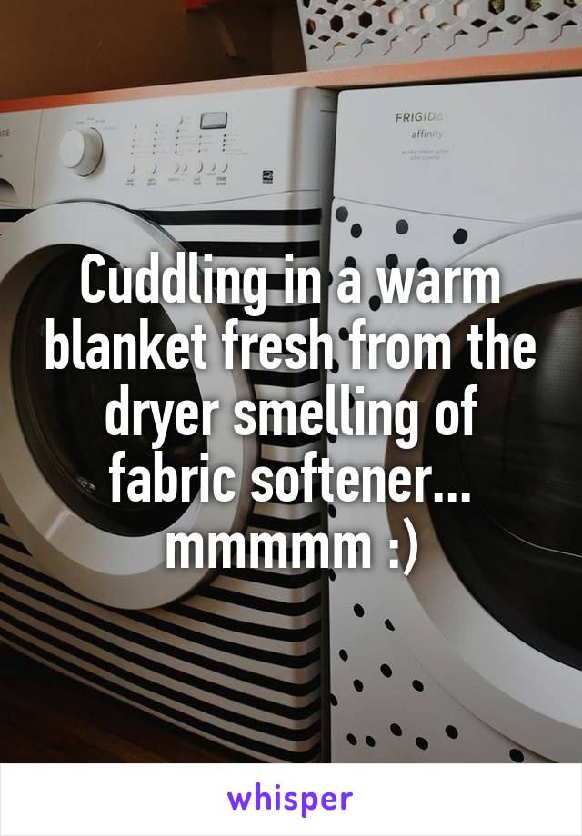Cuddling in a warm blanket fresh from the dryer smelling of fabric softener... mmmmm :)