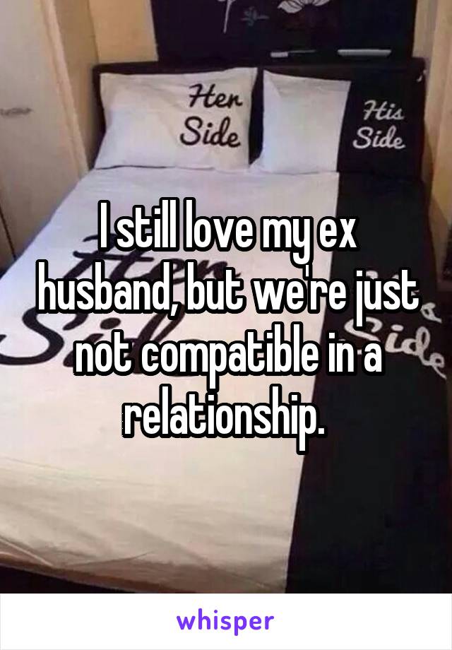 I still love my ex husband, but we're just not compatible in a relationship. 