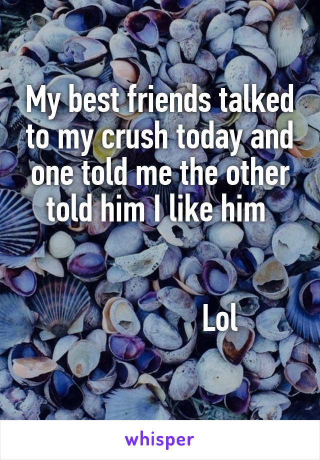 My best friends talked to my crush today and one told me the other told him I like him 


                Lol
