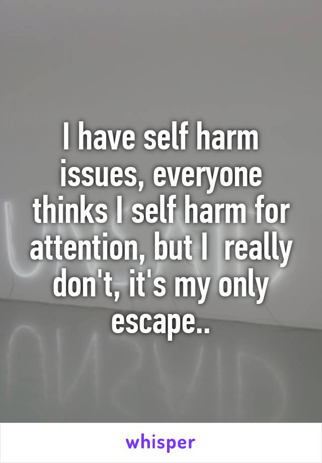 I have self harm issues, everyone thinks I self harm for attention, but I  really don't, it's my only escape..