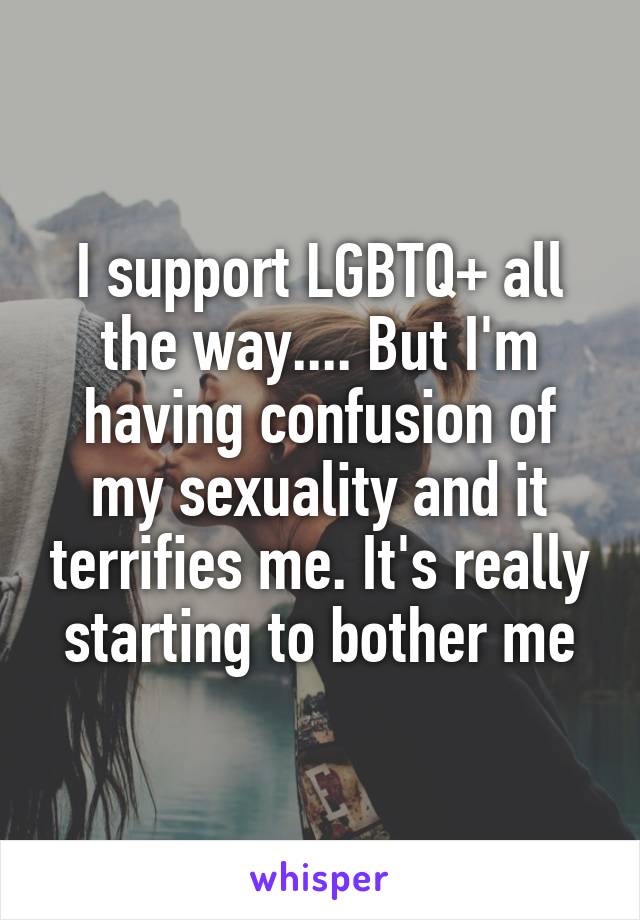 I support LGBTQ+ all the way.... But I'm having confusion of my sexuality and it terrifies me. It's really starting to bother me