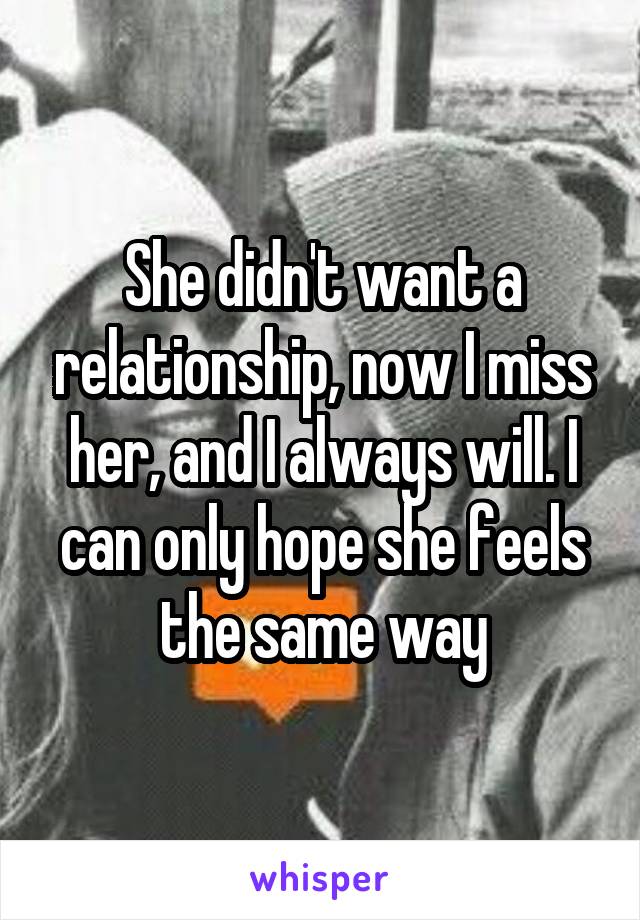 She didn't want a relationship, now I miss her, and I always will. I can only hope she feels the same way