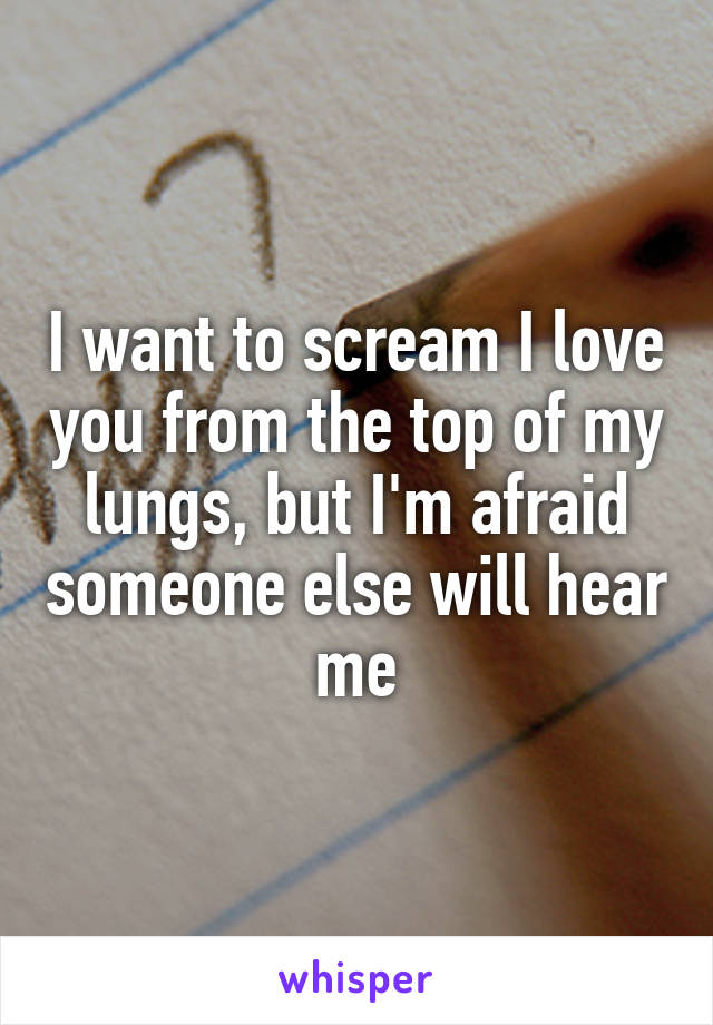 I want to scream I love you from the top of my lungs, but I'm afraid someone else will hear me