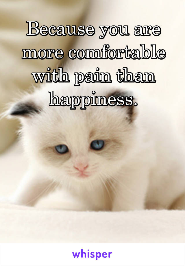Because you are more comfortable with pain than happiness.





