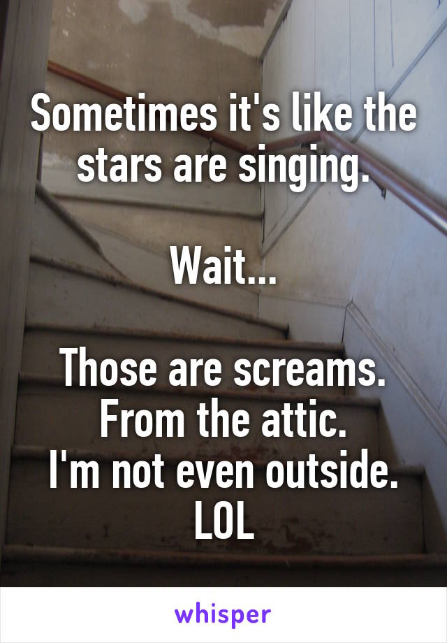 Sometimes it's like the stars are singing.

Wait...

Those are screams.
From the attic.
I'm not even outside.
LOL