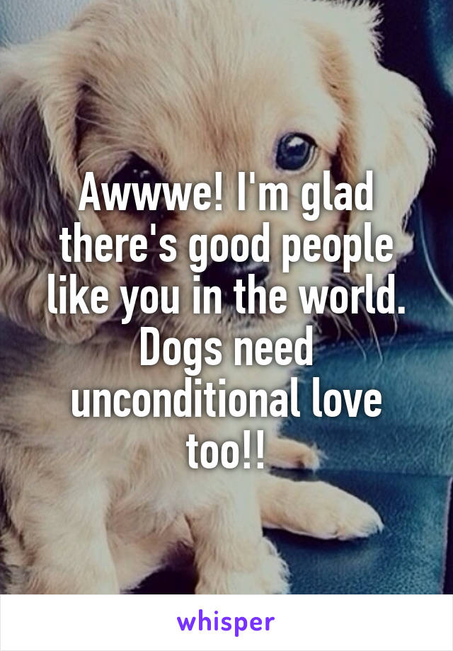 Awwwe! I'm glad there's good people like you in the world. Dogs need unconditional love too!!