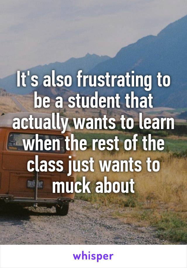 It's also frustrating to be a student that actually wants to learn when the rest of the class just wants to muck about