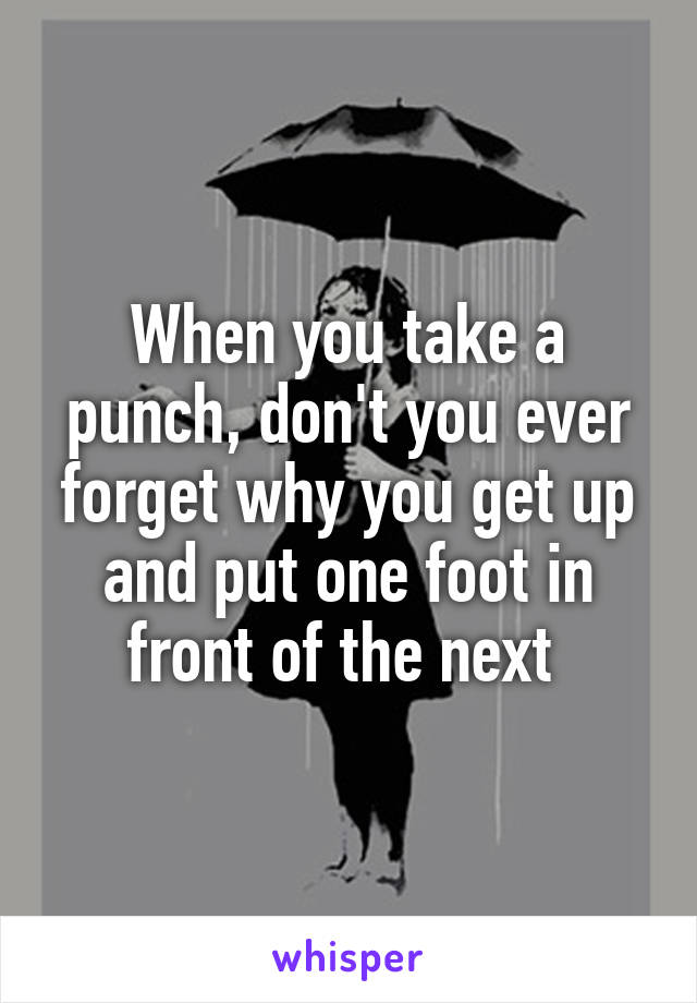 When you take a punch, don't you ever forget why you get up and put one foot in front of the next 