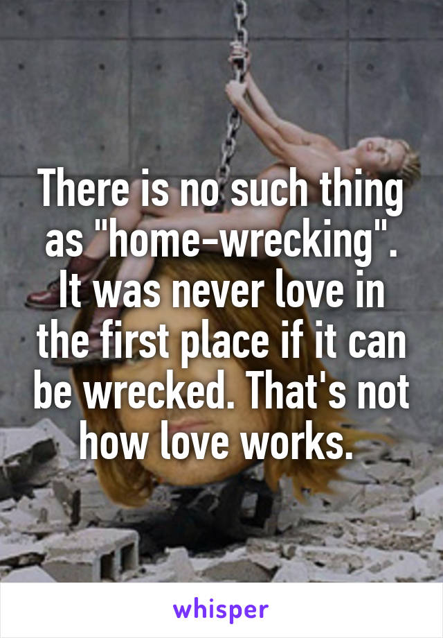 There is no such thing as "home-wrecking". It was never love in the first place if it can be wrecked. That's not how love works. 