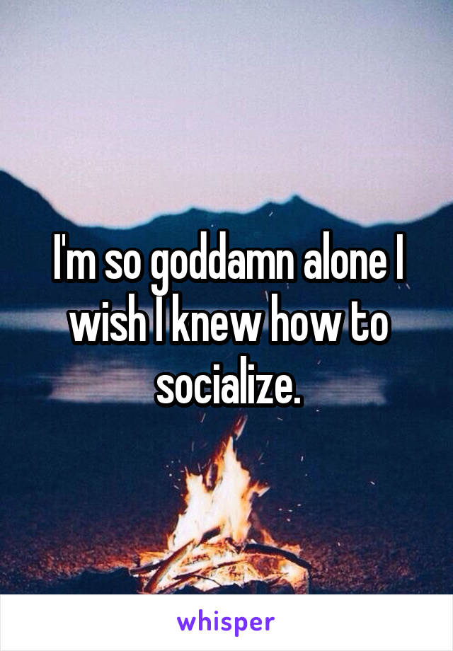 I'm so goddamn alone I wish I knew how to socialize.