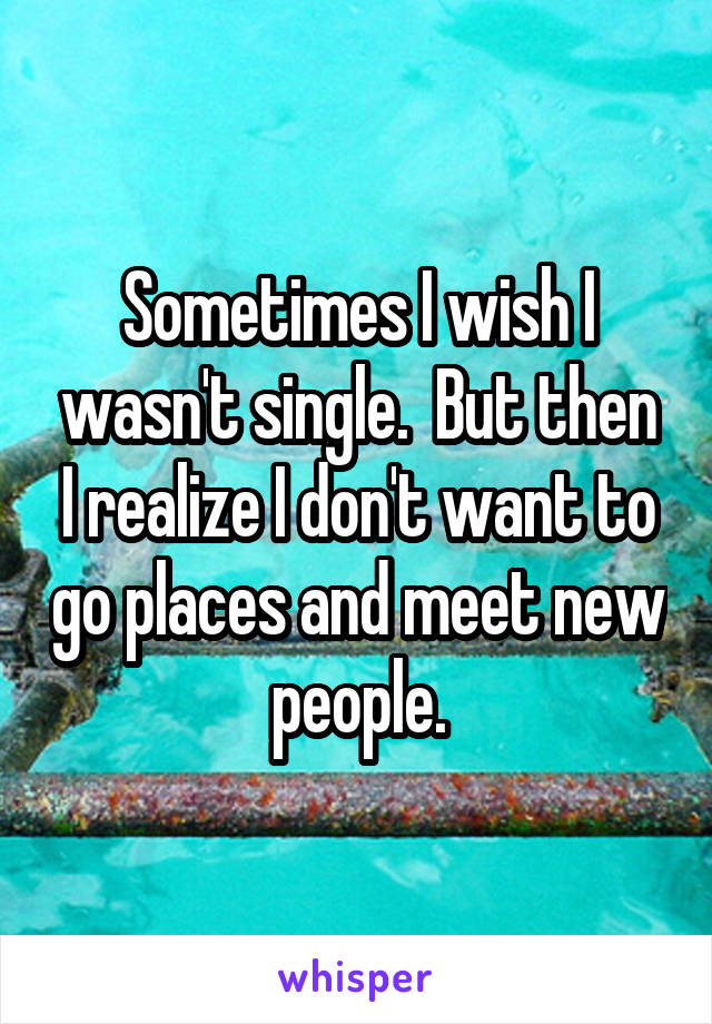 Sometimes I wish I wasn't single.  But then I realize I don't want to go places and meet new people.