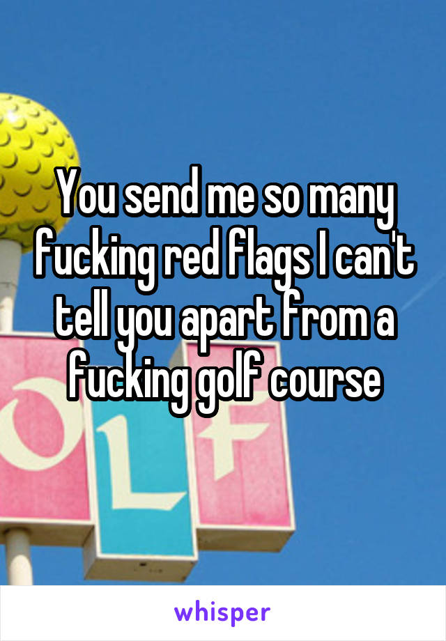 You send me so many fucking red flags I can't tell you apart from a fucking golf course
