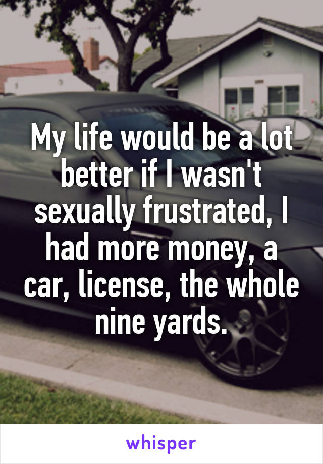 My life would be a lot better if I wasn't sexually frustrated, I had more money, a car, license, the whole nine yards.