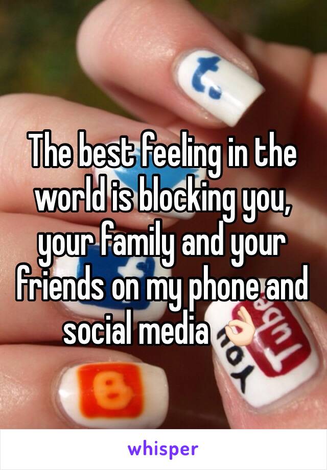 The best feeling in the world is blocking you, your family and your friends on my phone and social media 👌🏻