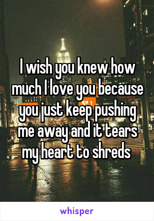 I wish you knew how much I love you because you just keep pushing me away and it tears my heart to shreds 